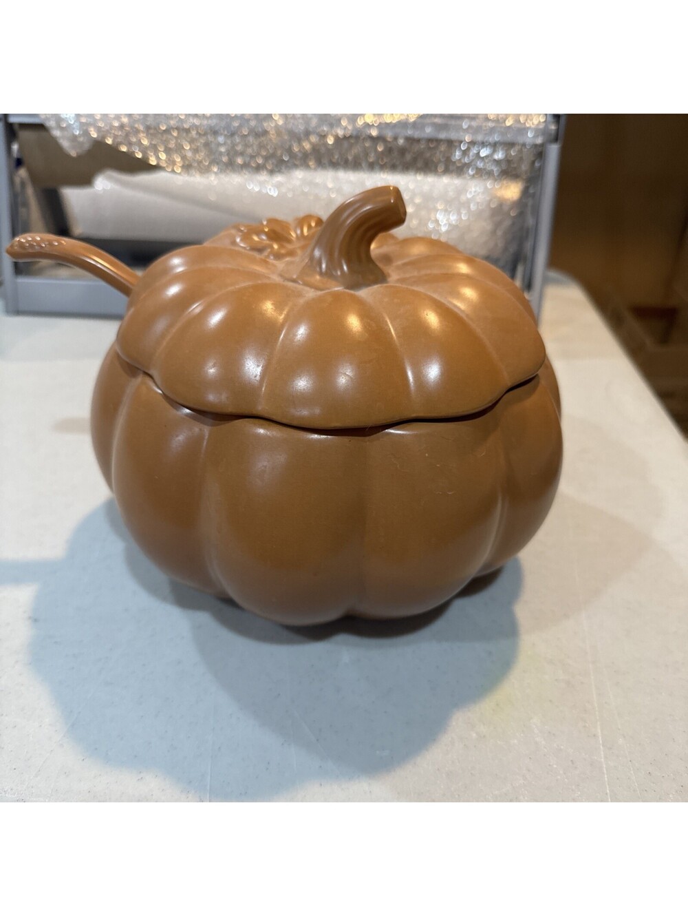 Pumpkin Shaped Soup Tureen With Ladle. new. Bee and Willow 3.1 qt